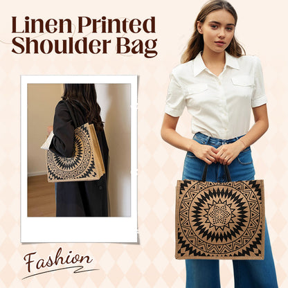 Women's Linen Printed Large Capacity Shoulder Bag