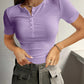 Women's Short Sleeve Henley Ribbed Knit Top