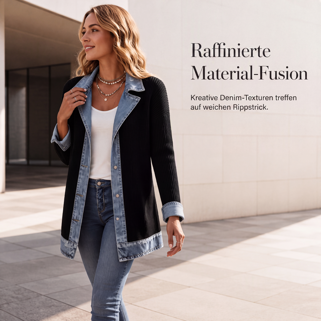 🔥Heißer Verkauf 50% Rabatt🧥Lässiger Chic für jeden Tag – Gerippte Strickjacke mit Deni