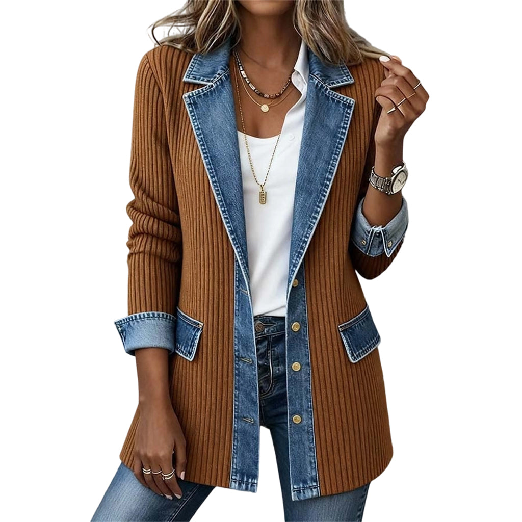 🔥Heißer Verkauf 50% Rabatt🧥Lässiger Chic für jeden Tag – Gerippte Strickjacke mit Deni