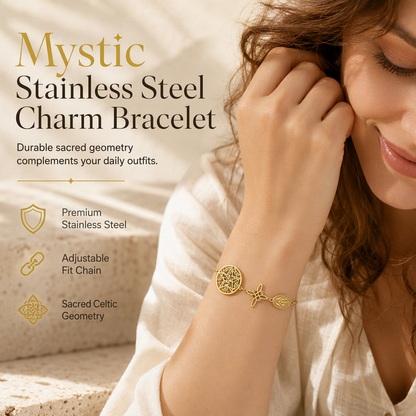 Adjustable Stainless Steel Chain Charm Bracelet featuring Cross Pentagram and Witch Knot Pendants