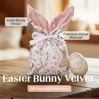 Easter Bunny Velvet Gift Bag with Drawstring