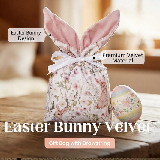 Easter Bunny Velvet Gift Bag with Drawstring